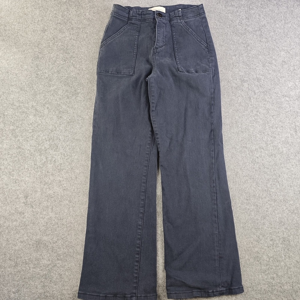 Risen Jeans Women's 3/26 Navy Mid Rise Wide Leg Utility Patch Pants